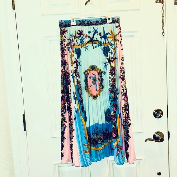 🧜♀️ Baroque Mermaid Pleated Maxi Skirt Sz L Starfish Underwater Mermaid Dream - Picture 3 of 9